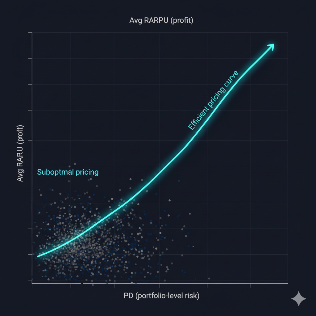 Efficient frontier chart placeholder – RARPU vs PD for different pricing grids